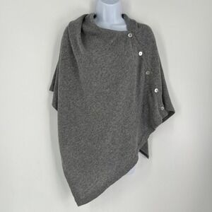 Fabris Venezia Italy Wool Cashmere Button Poncho Wrap Gray One Size